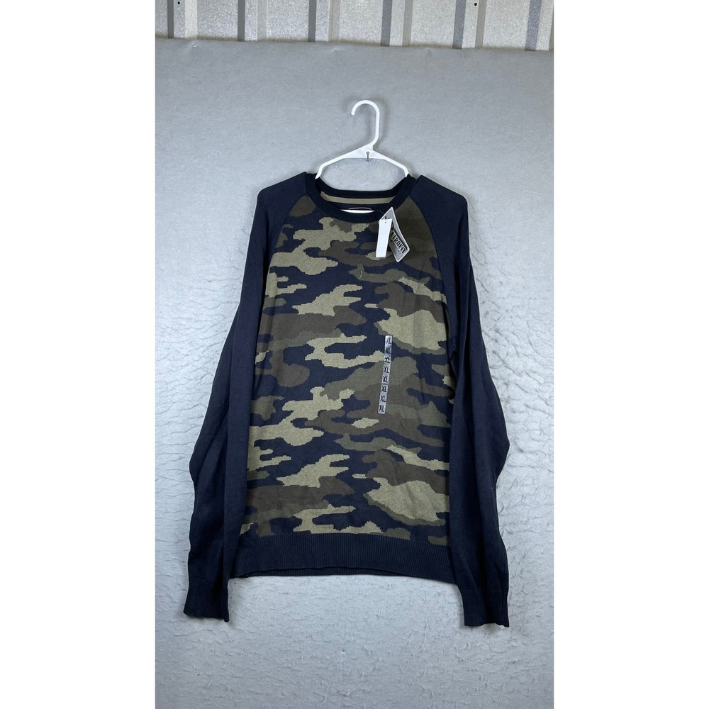 Retrofit Sweater Mens XL Black New Camo Raglan Sleeve Crewneck SVF3-183MCV